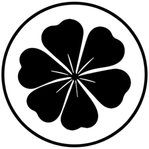 North Port Blooms site icon – stylized black silhoutte geranium flower on white circle